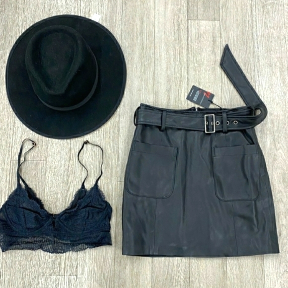 N:Philanthropy Vegan Faux Leather Belted Mini Short Skirt S Small - Picture 3 of 6